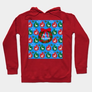 Merry Christmas Festive Holiday Llama Wreath and Ornaments Hoodie